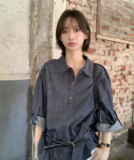 있음 선적 chic 패션 작은 대중 다용도 데님 셔츠