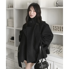 批发优雅双排扣立领夹棉毛呢长袖外套