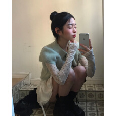 批发chic百搭小众时尚<b class='q'>网纱</b>打底上衣+短袖针织衫上衣毛衣两件套