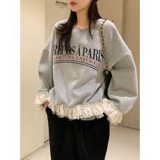 减龄拼接花边休闲印花宽松卫衣