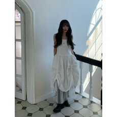 批发设计感抽绳网纱内里吊带连衣裙