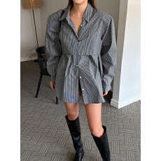 批发chic百搭小众<b class='q'>时尚</b>条纹两件套衬衫长袖