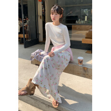 批发韩系小<b class='q'>清新</b>印花半身裙抽绳后开叉