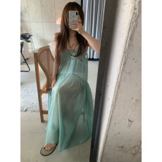 批发仙气微透叠穿宽松大摆吊带连衣裙