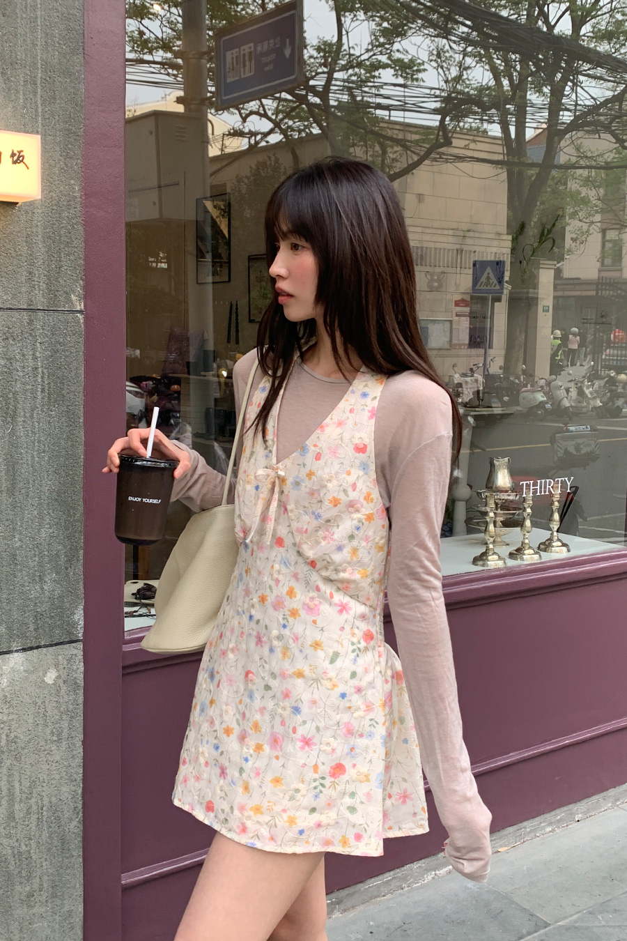연령 감소 휴가 행침 목 프린트 드레스