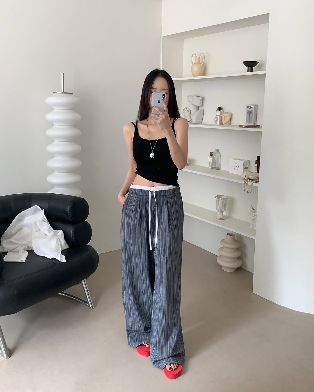 한 부서 얼음 차가운 면 린넨 넓은 다리 캐주얼 긴 바지