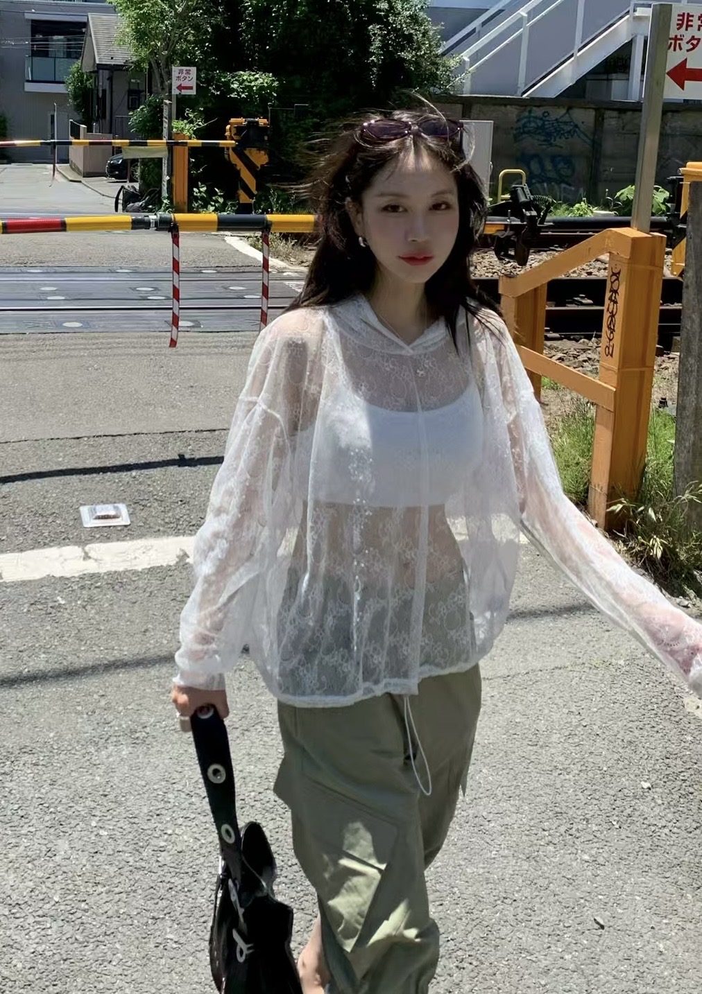 동대문 외국 가스 후드 레이스 블라우스
