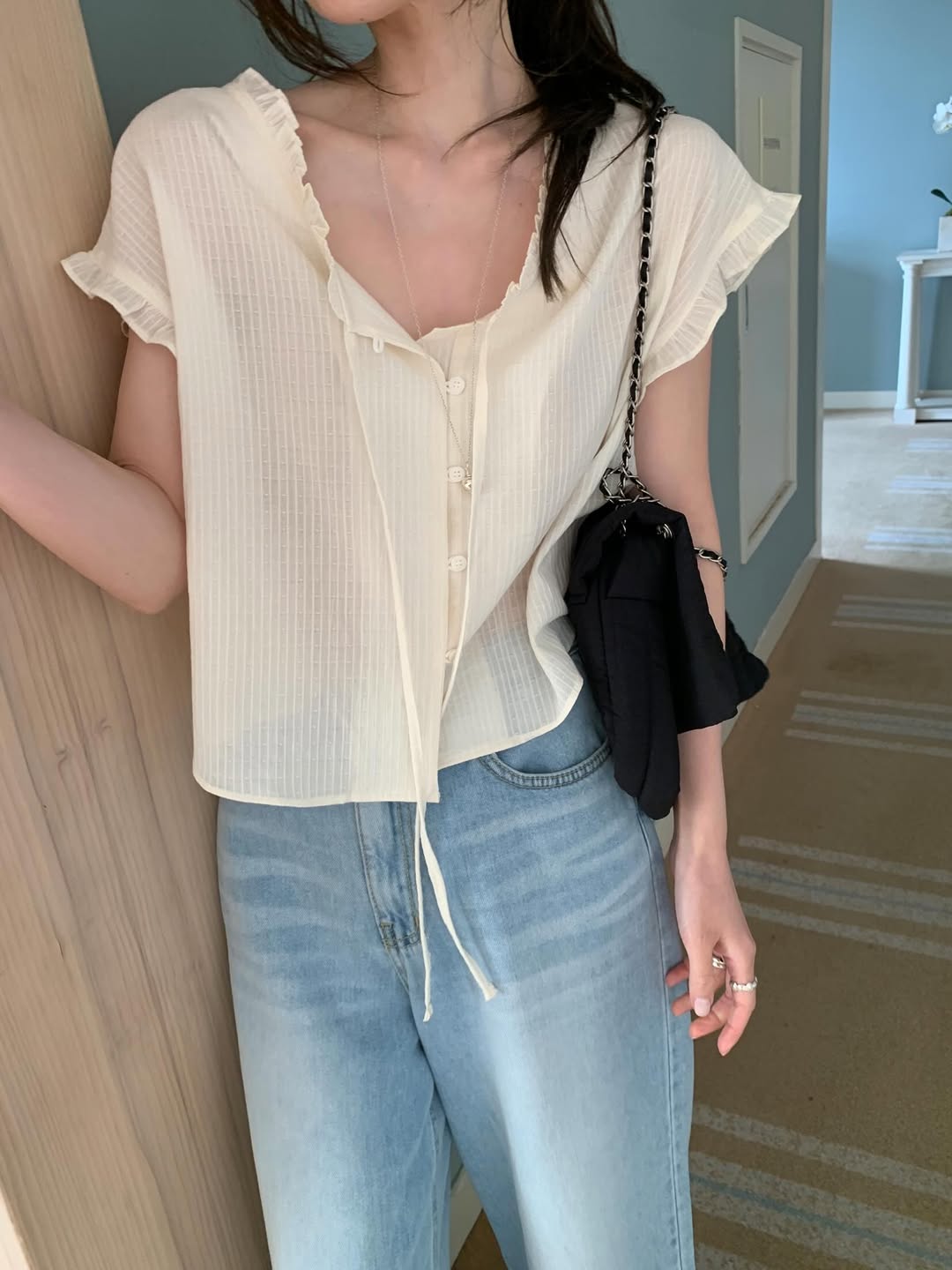 한 부서 프릴 싱글 줄 버튼 맨위