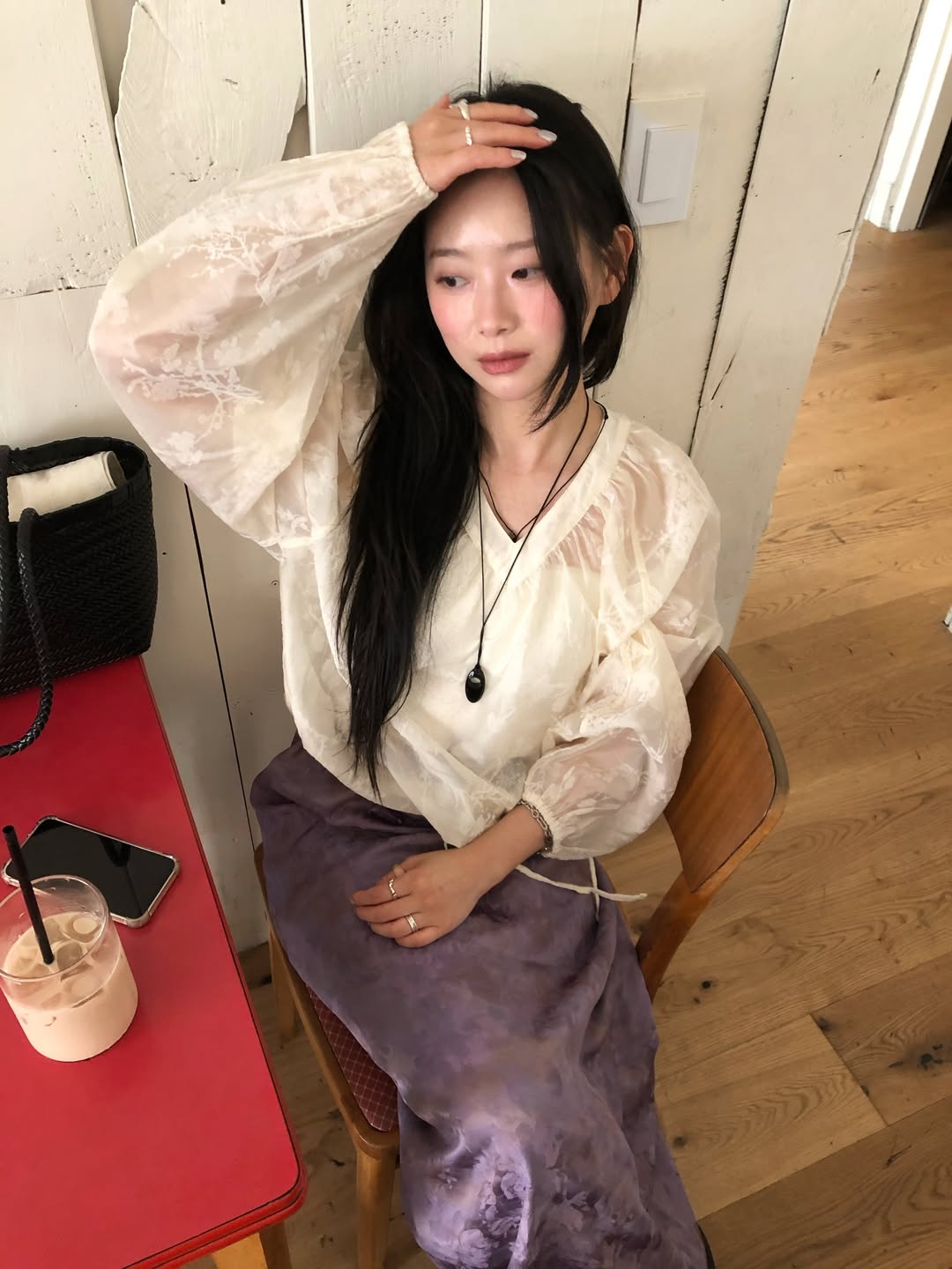 한 부서 아름다운 주간 실크 차가운 센스 V넥 긴팔 블라우스