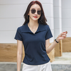 批发翻领短袖<b class='q'>t</b><b class='q'>恤</b>白色POLO衫女装夏季新款气质上衣纯色休闲体恤衫