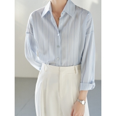 批发条纹<b class='q'>衬衫</b>女长袖早春夏季新款淡蓝色通勤<b class='q'>OL</b>气质上衣宽松抗皱<b class='q'>衬衣</b>
