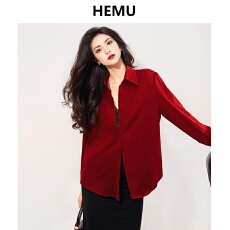 批发红色<b class='q'>长袖</b><b class='q'>衬衫</b>上衣女法式小众港风宽松通勤穿搭高端小衫设计感春夏