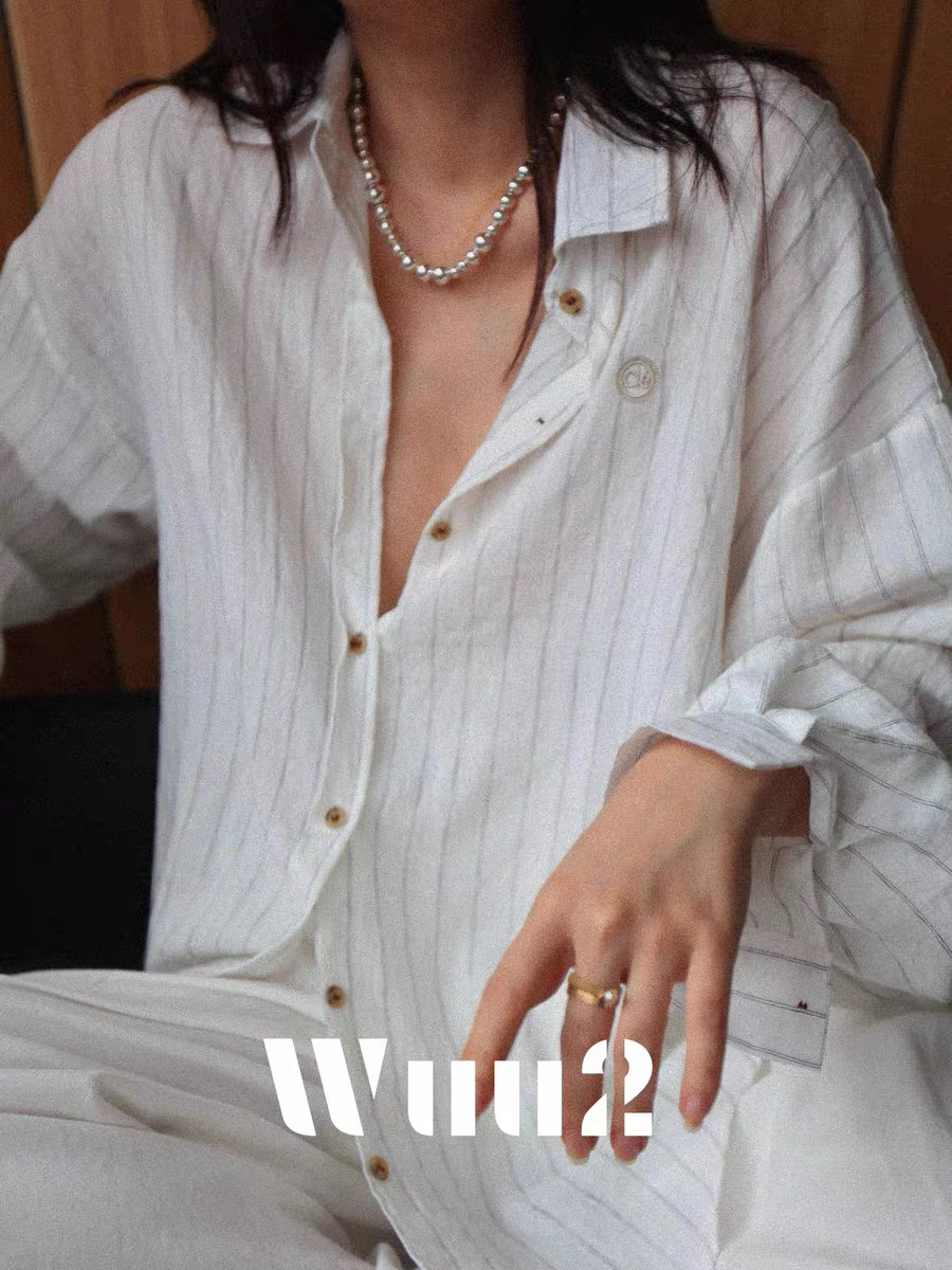 wuu2 무료 바람처럼 느슨함 센스 오래된 돈 면 린넨 스트라이프 화이트 여성 셔츠 프랑스식 느긋한 바람 루즈핏 캐주얼