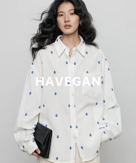 와 객실 havegan 봄 주간 실크 라미 긴팔 자수 여성 셔츠 2026 새로운 오래된 돈 바람 캐주얼 맨위