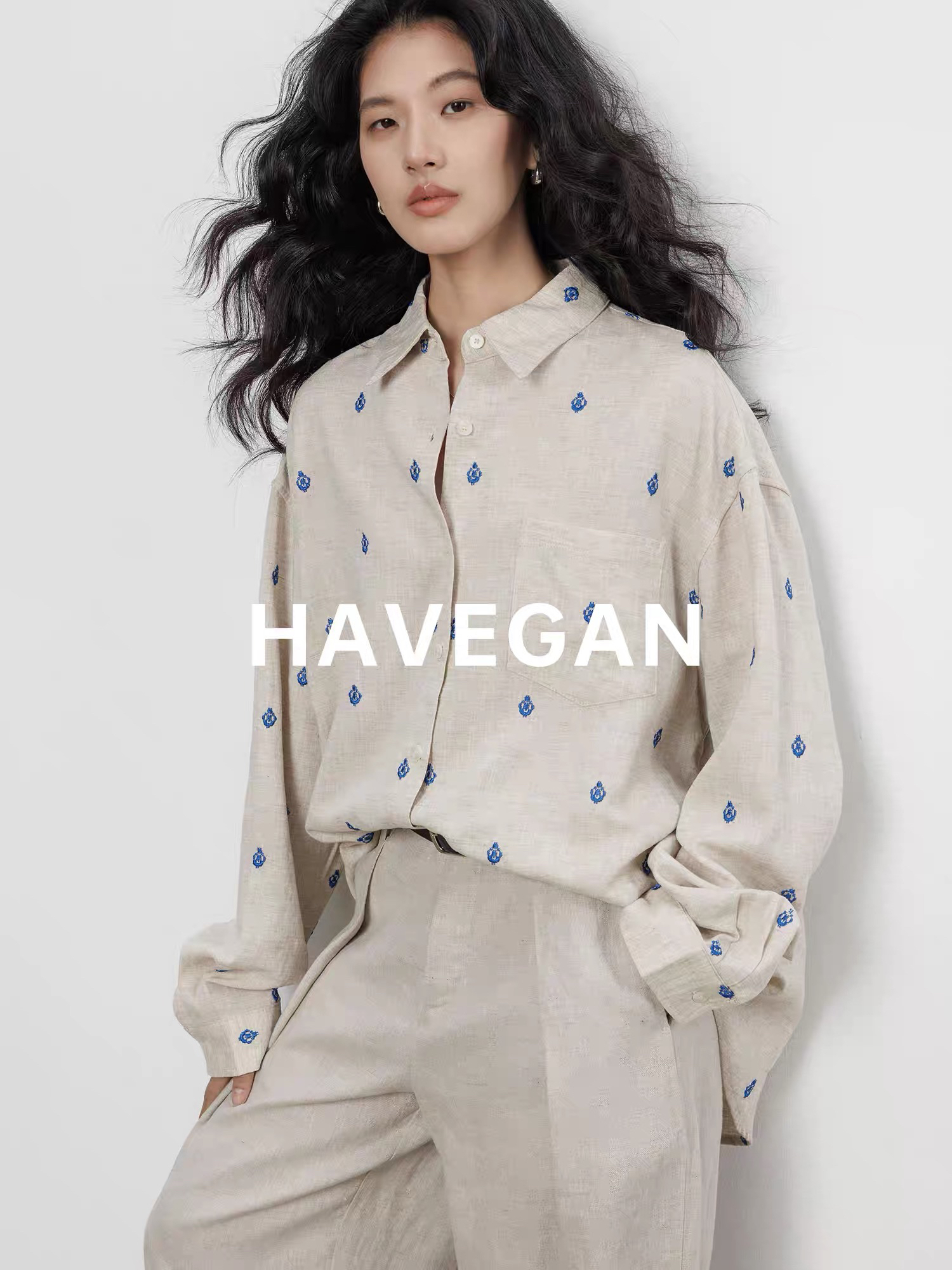 와 객실 havegan 봄 주간 실크 라미 긴팔 자수 여성 셔츠 2026 새로운 오래된 돈 바람 캐주얼 맨위