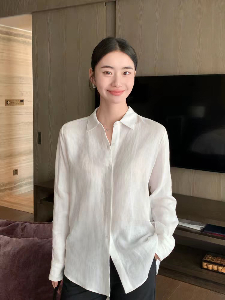 2026 봄 여름 오래된 돈 바람 긴팔 루즈핏 캐주얼 셔츠 100 아마 자외선 차단 흰 셔츠