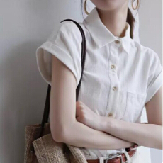 批发蓝色女式<b class='q'>短袖</b><b class='q'>衬衫</b>2026新款<b class='q'>衬衣</b>小个子日系通勤工作服飞袖上衣夏季