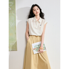 官图26上衣女夏季新款小衫刺绣翻领短袖雪纺衬衫显瘦通勤白色