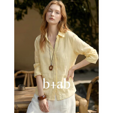 批发极简风浅黄色华夫格衬衫女2026春夏新款宽松V领带排扣上衣