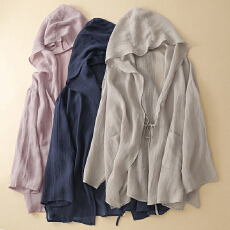 批发棉麻轻盈凉感连帽系带设计宽松大版防晒休闲上衣夏薄安妮<b class='q'>森林</b>