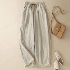 冬季新品2025纯色休闲裤女宽松大码松紧腰抽绳夹棉长裤