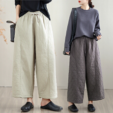 批发2025冬韩版宽松大码胖mm慵懒<b class='q'>休闲</b>高腰菱格阔腿直筒长裤棉裤