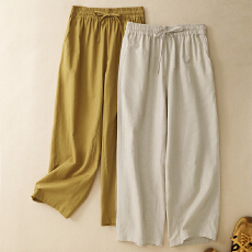 批发2026春夏新款<b class='q'>棉麻</b>棉净色宽松松紧腰夏季薄款直筒<b class='q'>裤</b>