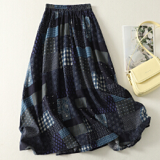 批发2026年双层春夏季文艺民族风 复古印花<b class='q'>棉麻</b><b class='q'>半身裙</b>