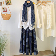 批发2026年净色防晒衬衣+双层春夏季文艺民族风 复古印花<b class='q'>棉麻</b><b class='q'>半身裙</b>