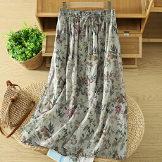 批发2026春夏双层森系风 女士印花<b class='q'>半身裙</b> 轻盈透气A字长裙 夏款 女装