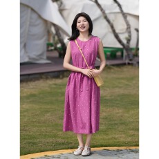 批发文艺复古亚麻天袖波点<b class='q'>连衣裙</b><b class='q'>女</b>收腰显瘦减龄小个背心裙