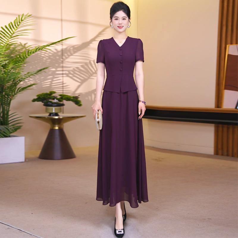 보라색 페이크 레이어드 여성 드레스 여름 2026 새로운 기질 몸매 가꾸기 슬림해 보이는 표지 고기