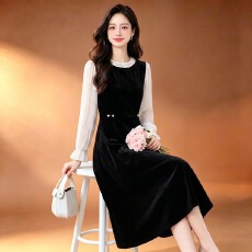 批发小香风百搭<b class='q'>连衣裙</b>26年秋季高级感拼接撞色A字裙时尚法式女裙子