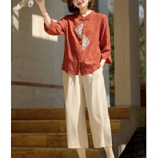 批发妈妈洋气棉麻衬衫T恤套装<b class='q'>中年</b>女装夏装2026新款上衣服<b class='q'>中老年</b>夏季