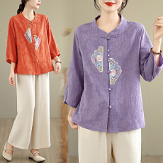 批发实拍<b class='q'>妈妈</b>洋气棉麻衬衫<b class='q'>中年</b>女装夏装2026新款上<b class='q'>衣服</b>夏季T恤套装