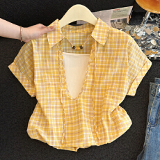 批发实拍2026小众设计感衬衫女新款巨好看宽松短袖假两件上衣