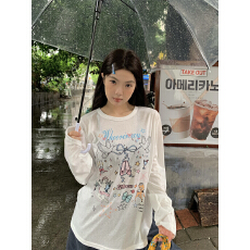 批发实拍实价~韩系可爱芭蕾天使印花宽松防晒罩衫<b class='q'>T</b><b class='q'>恤</b>上衣