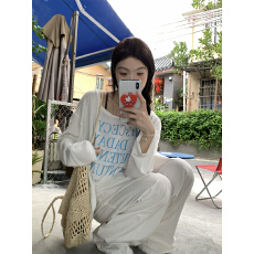 批发实拍实价~夏季斜肩绑带防晒罩<b class='q'>衫</b>字母印花长袖薄款T恤<b class='q'>空调</b><b class='q'>衫</b>