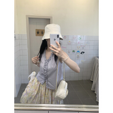 批发实拍实价~设计感木耳边娃娃衫V领<b class='q'>衬衫</b>+碎花蓬蓬伞裙中长款半身裙