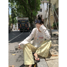 批发实拍实价~夏季韩系薄款长袖防晒罩衫T恤+格纹彩色波点宽松阔腿裤