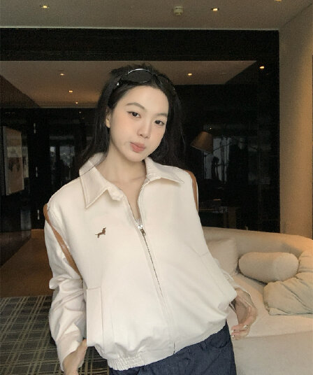 실사 정가 가을 한 부서 루즈핏 캐주얼 닥스 훈트 자수 재킷 폴로 칼라 재킷
