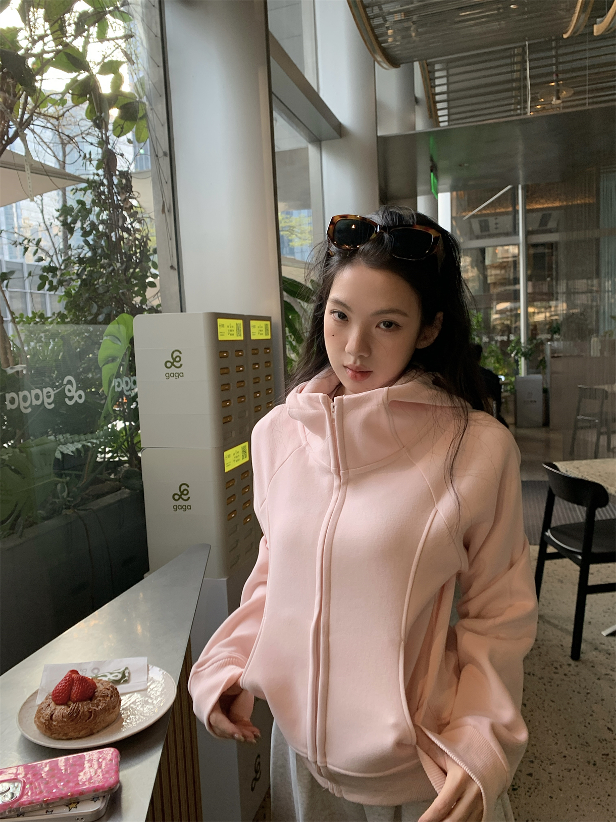 실사 정가 아메리칸 느긋한 쇼트 스타일 후드 티 스웨터 몸매 가꾸기 슬림해 보이는 긴팔 지퍼 재킷