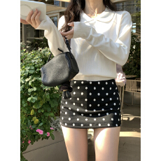 批发实拍实价~美式辣妹小众极简波点短裙<b class='q'>裤</b>子复古修身显瘦半身裙