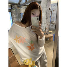 批发实拍实价~韩系慵懒风花朵印花防晒罩衫宽松斜肩薄款<b class='q'>T</b><b class='q'>恤</b>上衣