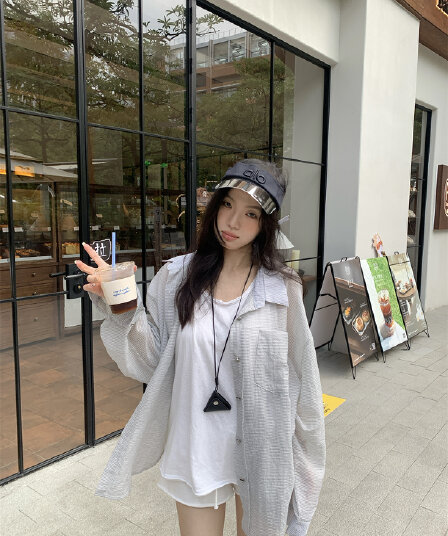 실사 정가 여름 느긋한 자외선 차단 얇은 스타일 셔츠 루즈핏 긴팔 자외선 차단 오픈 가디건