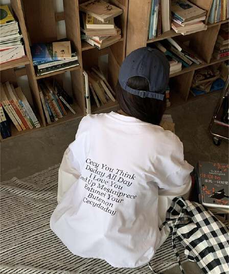 실사 정가 이른 가을 아메리칸 레트로 느긋한 루즈핏 전후 알파벳 프린트 긴팔 루즈핏 티셔츠 기본 셔츠