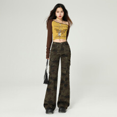 批发2026美式松紧腰复古<b class='q'>迷彩</b>裂纹印花休闲垂感阔腿<b class='q'>裤</b><b class='q'>卫</b><b class='q'>裤</b>遛弯<b class='q'>裤</b>长<b class='q'>裤</b>