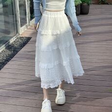 批发复古<b class='q'>半身</b>蛋糕裙温柔<b class='q'>长裙</b>a字百搭休闲<b class='q'>半身</b>裙春夏法式蕾丝拼接钩花