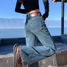 批发复古高腰<b class='q'>弹力</b>微喇叭<b class='q'>牛仔裤</b>女2026新款修身不贴腿显瘦拖地马蹄裤