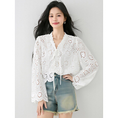 批发已出货2025秋季新款镂空<b class='q'>蕾丝</b>花边长袖衬衫小清新白色开衫<b class='q'>披肩</b>